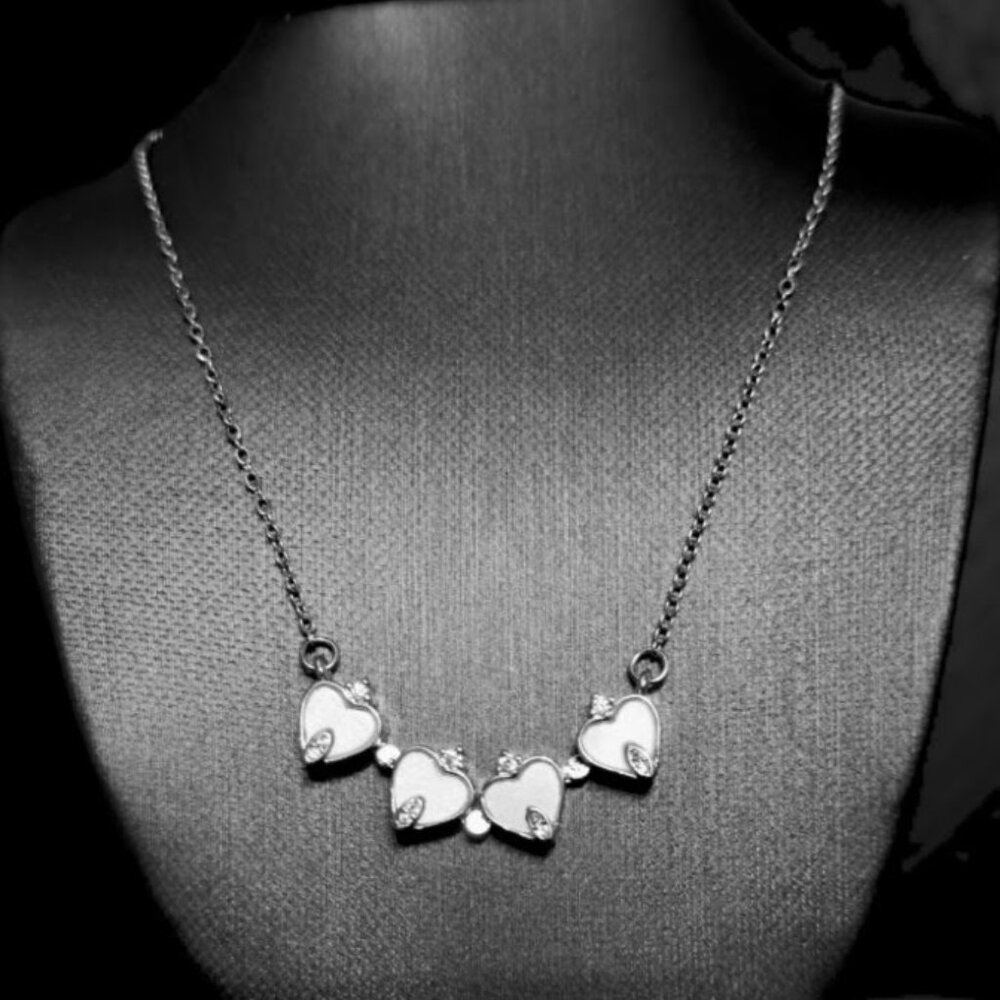 Silver Nickle Free Tarnish Resistant Versatile White Heart Necklace